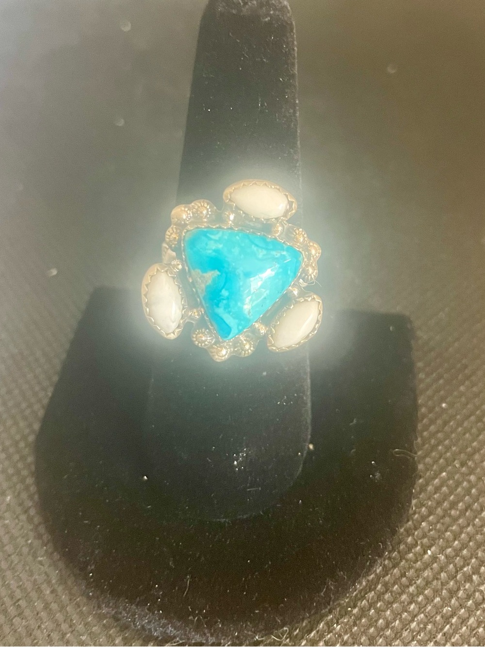 White Water Turquoise, White Buffalo Turquoise, Cluster Sterling  Southwest Ring